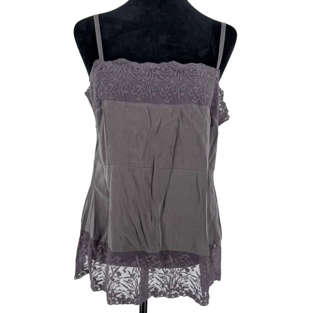 Eileen Fisher Silk Lace Trim Camisole Top Womens Size M NEW Gray Retail $178